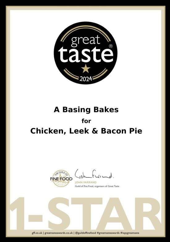 great taste 2024 award chicken leek and bacon pie