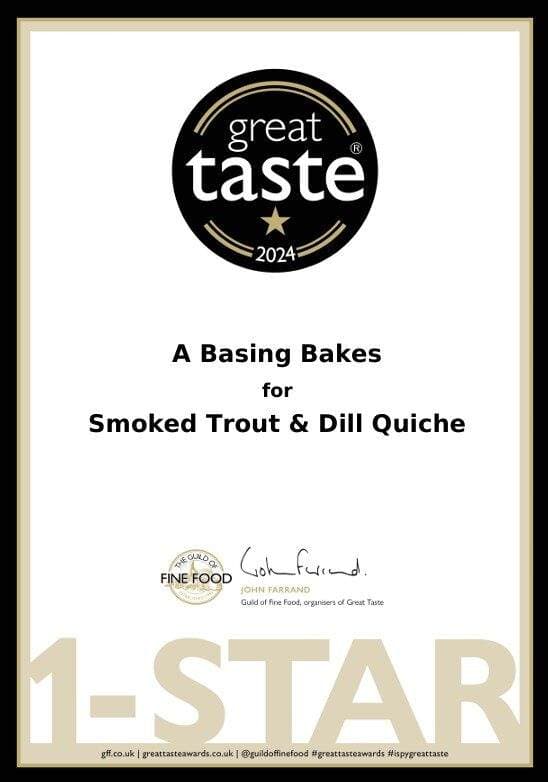great taste 2024 award smoked trout and dill quiche