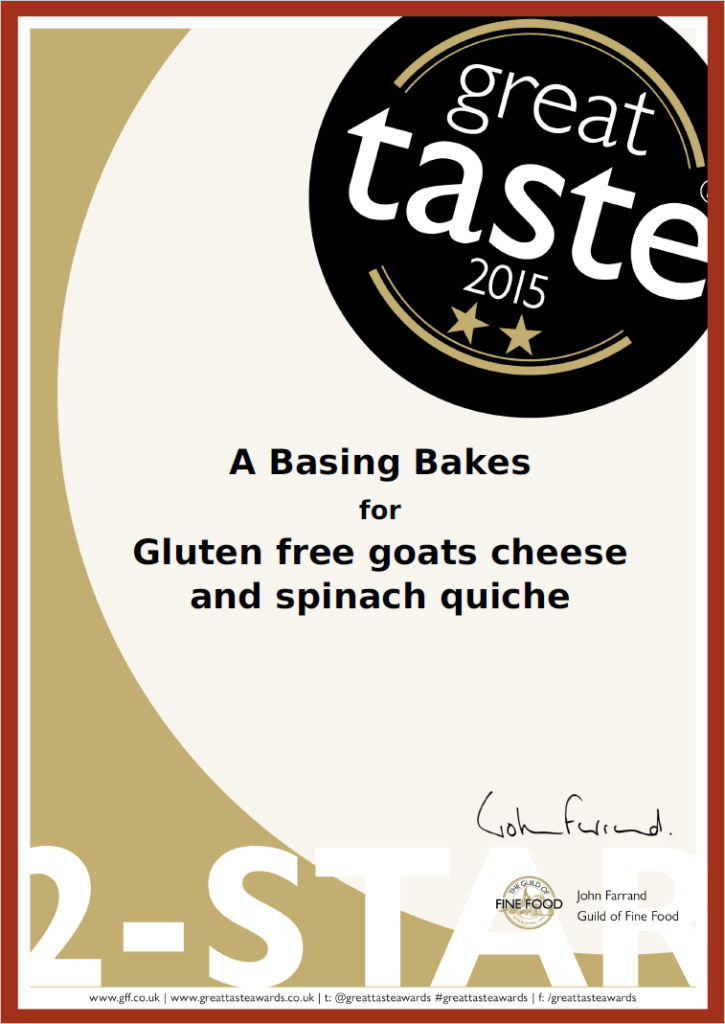great taste awards 2015 2 star gluten free goats cheese and spinach quiche